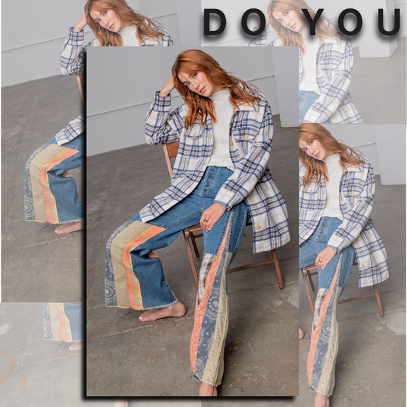 easel Pants & Jumpsuits Easel Loose Fit 0 Cotton Denim Patchwork Flared Leg Bell Bottom Jean